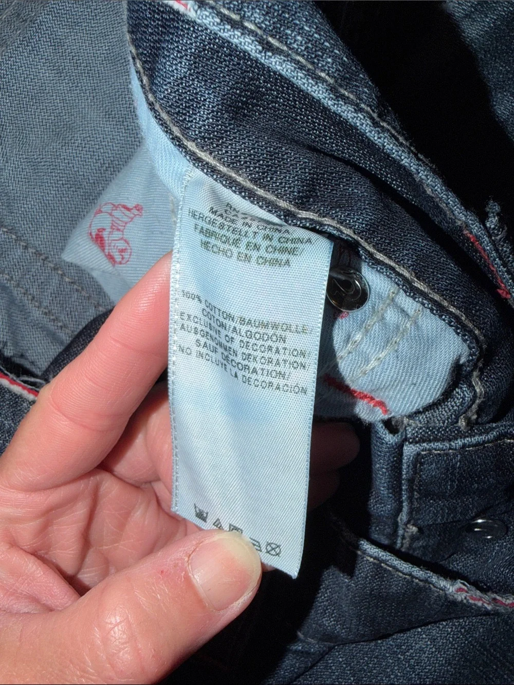 MENS TRUE RELIGION STRAIGHT JEANS DISTRESSED WITH RED STITCHING SIZE 38